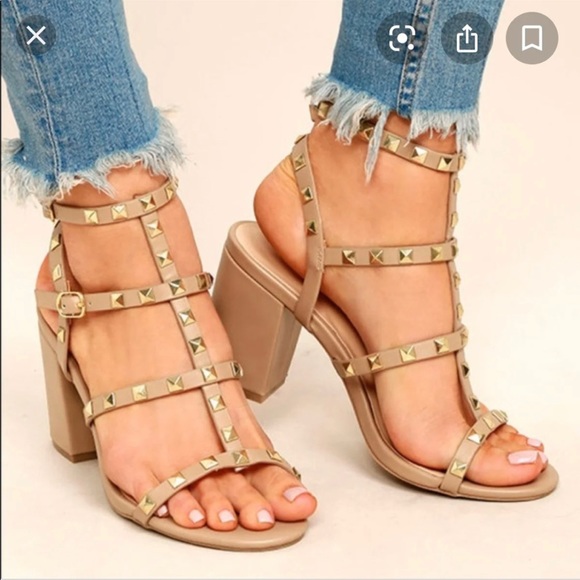 Lulus Studded Ankle Strap Sandals - Nude - Picture 1 of 6